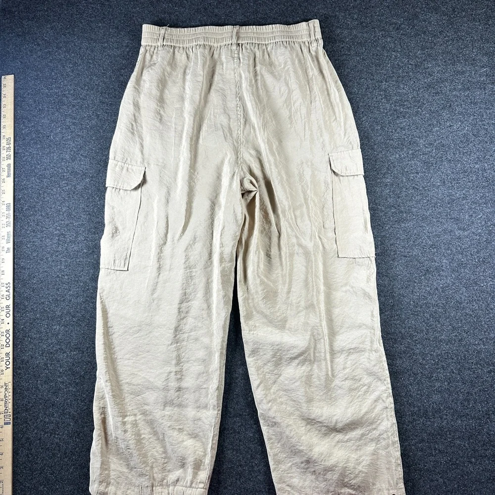 Joie Linen Blend Cargo Pants Sz LG Drawstring Beige  Cargo Pockets Elastic Waist